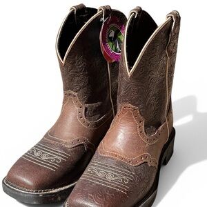 Justin Boots Tan Leather Square Toe Boots Women’s 9 B NWT